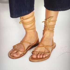 Mango leather lace up sandals